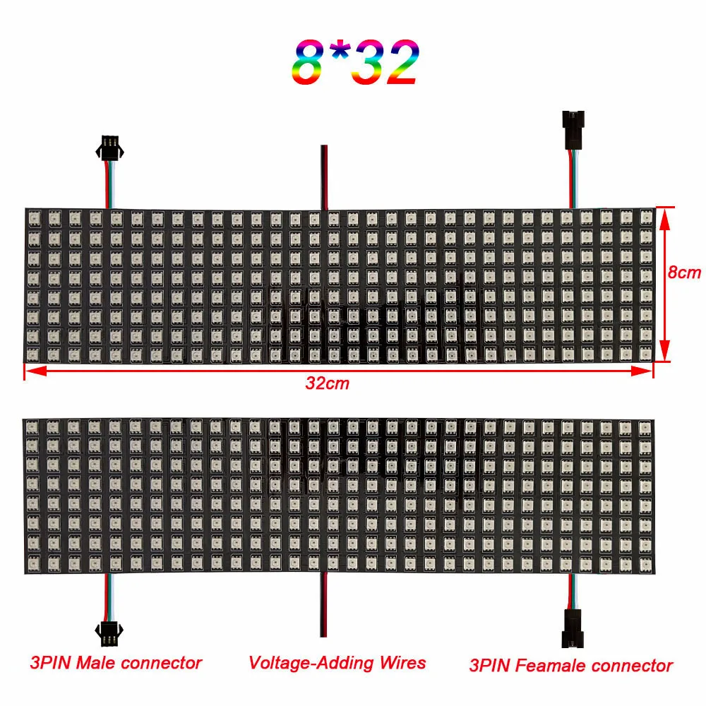 1-10PCS WS2812b 8X32 Individually Addressable Led Panel 5050 RGB Screen Module 256 Pixels 3Pin Flexible Deformable Block DC5V