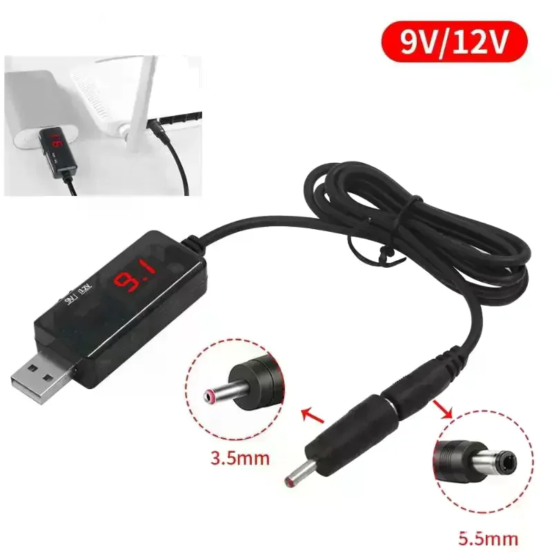 USB Boost Converter Cable DC 5V To 9V 12V Step‑up Cable With 3.5x1.35mm DC Connector For Power Supply Charger