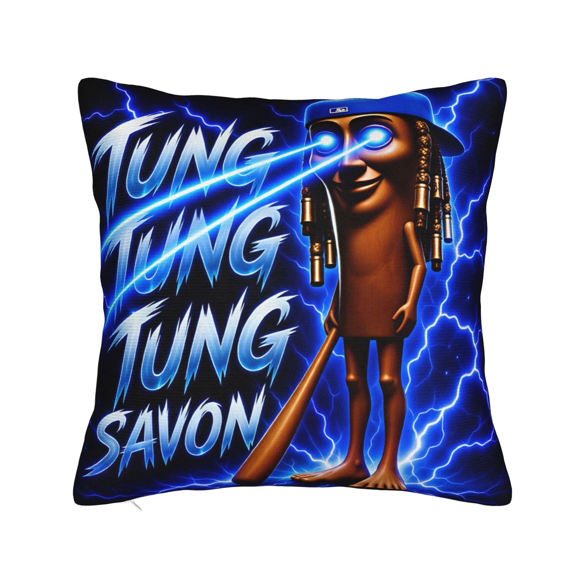 Pillow Case Tung Tung Sahur Lightning Laser Eyes Baseball Meme Square  Pillow Cover For Living Room Bed Chair Retro Pillowcases