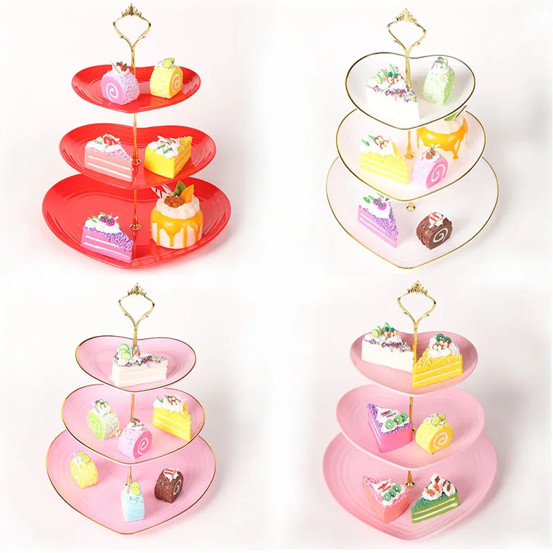 Tea heart tray dessert table decoration cake tray Three layer cake stand