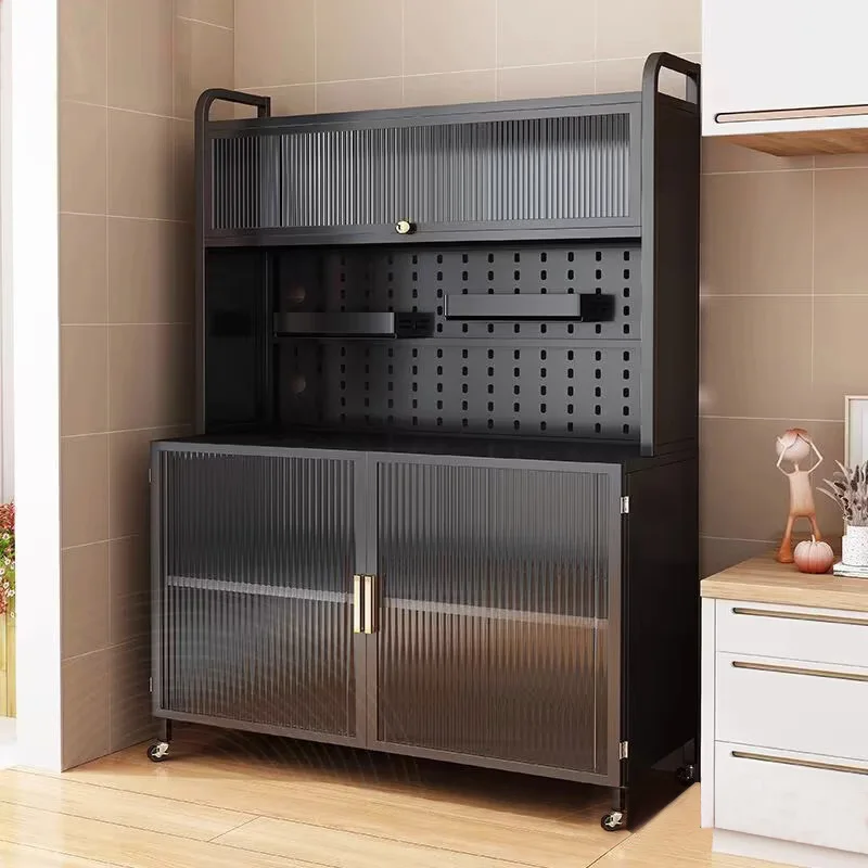 Multi-Layer Metal Kitchen Storage Rack Floor-standing Organizer Cabinet Microwave Oven Storage Functional Cupboard Sideboard