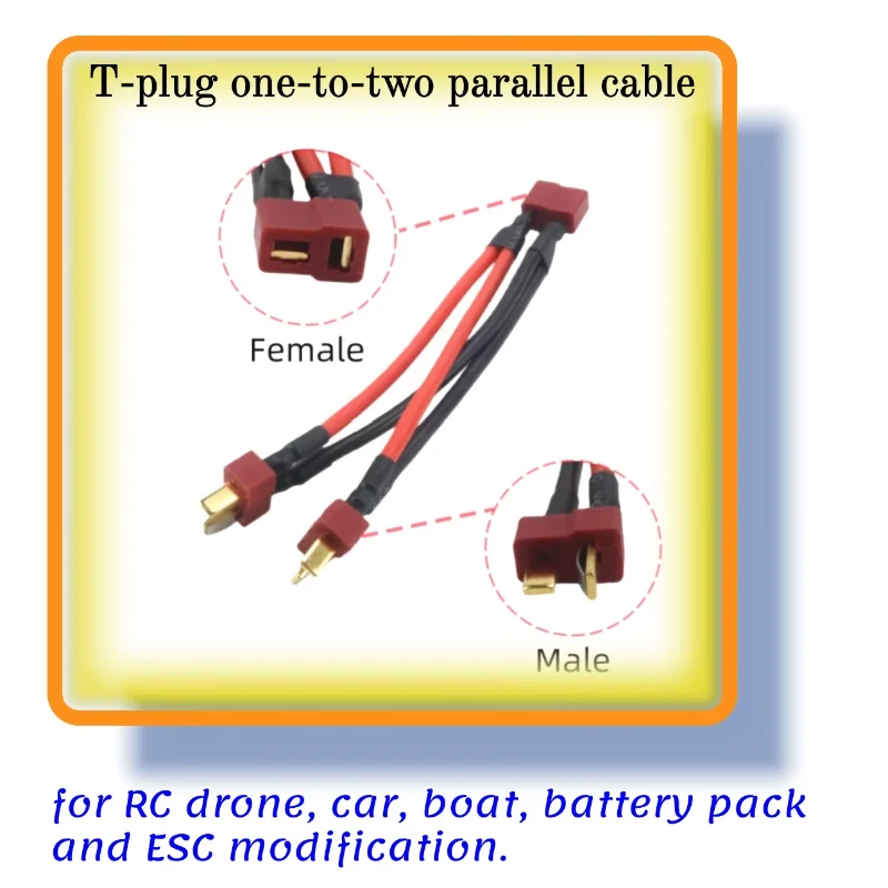 1Female To 2Male T-Plug Parallel Splitter Cable 10AWG High Current Lithium Battery Y Wire for Remote Control Models Expansion