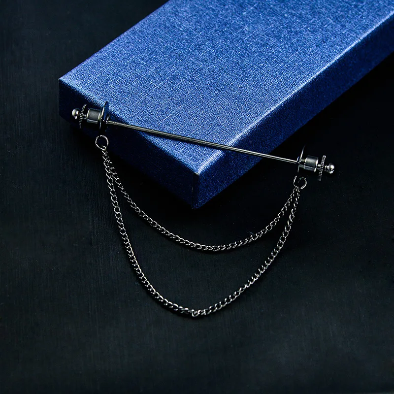 French Shirt Collar Needle Brooch Prevent Exposure Unisex Business Wedding Ceremony Copper Fringed Chain Classic High Quality