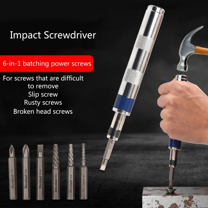 6 in 1 Impact Screwdriver Set 1/4 Impact Driver Set Extractor Tool Slotted Tip for Home Repairs DIY Projects