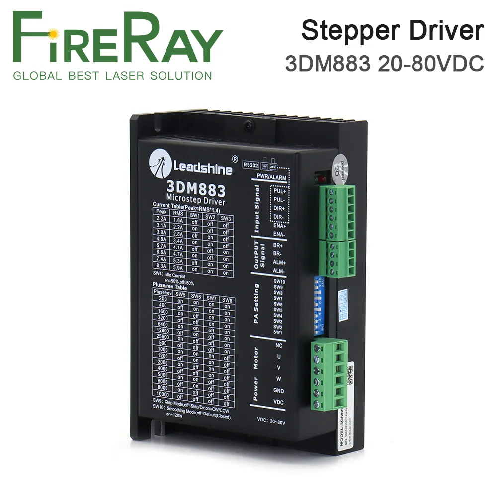 

FireRay Leadshine 3DM883 Phase Stepper Motor Driver 20-80VDC Replace 3ND883 for Co2 Laser Cutting and Engraving Machine