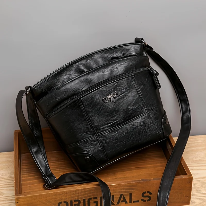 Fashionable Women Leather Multi-layer Crossbody Bags Retro Solid Color Metal Single Shoulder Bag Suitable for Commuting Banquets
