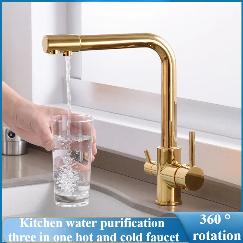3-in-1 Copper body Kitchen Faucet with Dual Outlet - Hot & Cold Water + Built-in Water Purifier