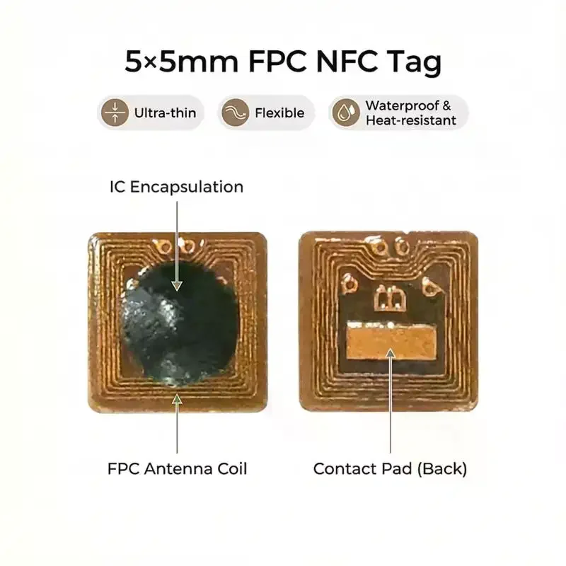

1/5/10PCS Programmable 5*5mm Micro FPC NFC RFID Tag Sticker 1mm Reading Range For Access Control And Supply Chain Management