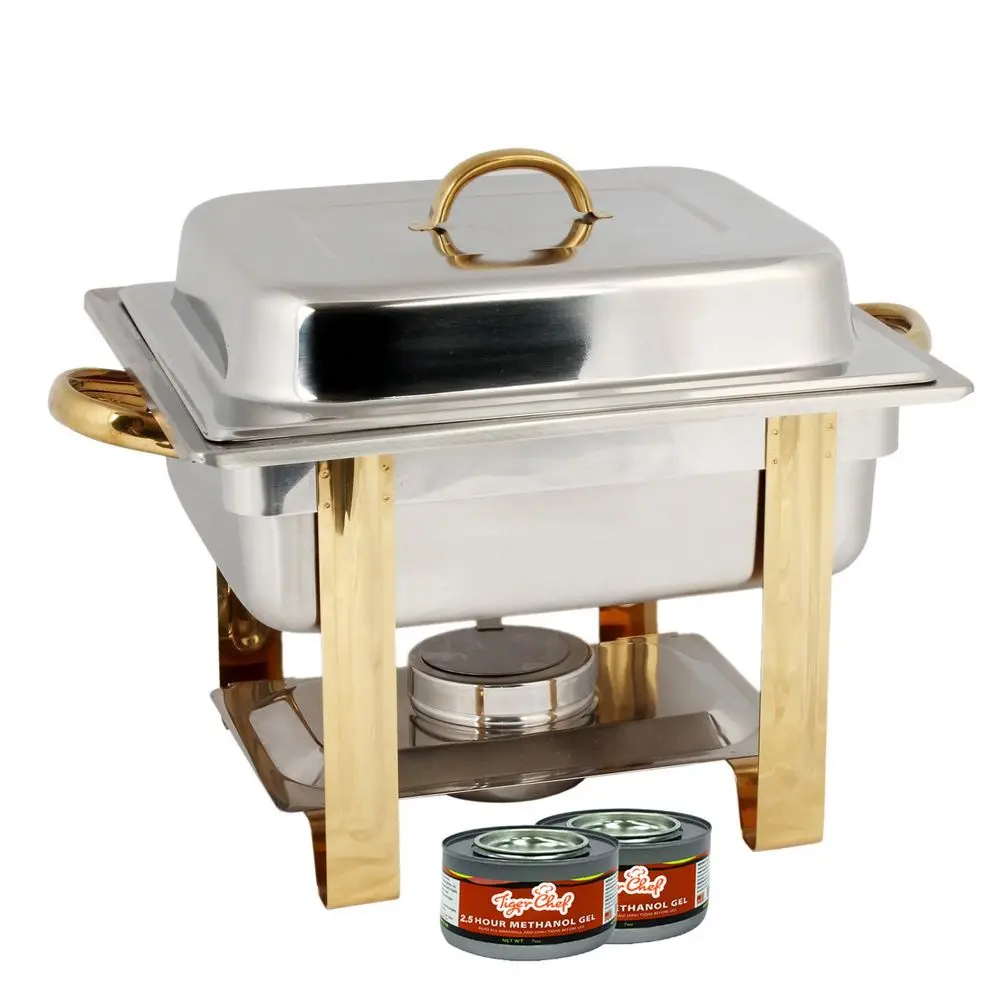 

TigerChe 4 Quart Hal Size Gold Accented Chaing Dish StainlSteel Chaing Dish Buet Set With 4 ree Chaing uel Gels 4 Quart ood Warm
