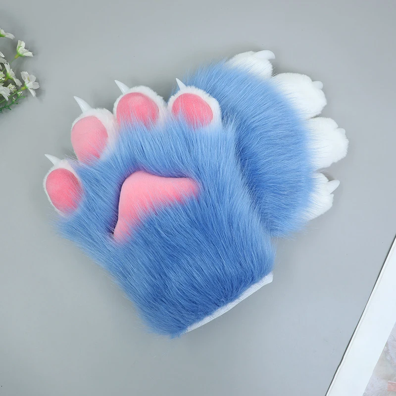 Costume de cosplay de chat en peluche de dessin animé, gants de patte de main en fourrure, mitaines chaudes et épaisses, N64.Claws, 2 pièces