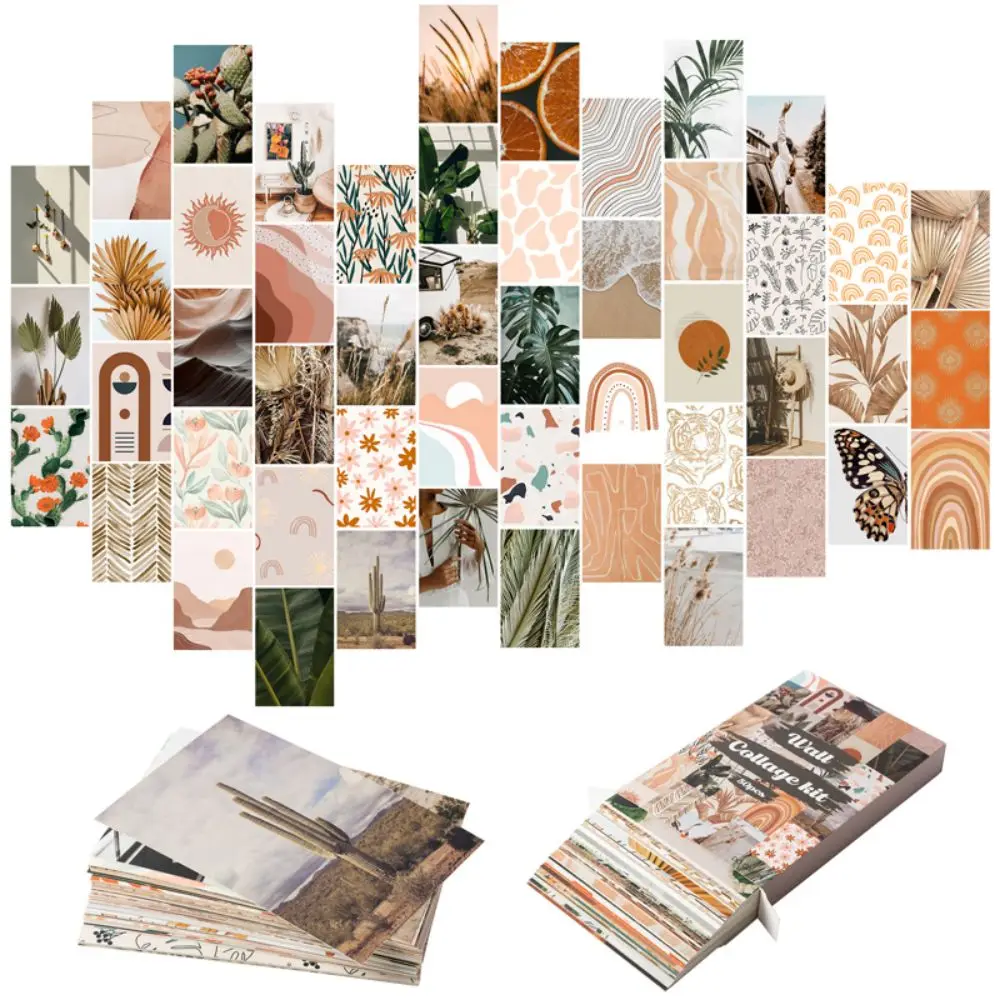 50Pcs Boho Collage Card Set Boho Cardstock Wall Collage Poster Rainbow Print Picture Home Decor for Bedroom Dormitory Apartment