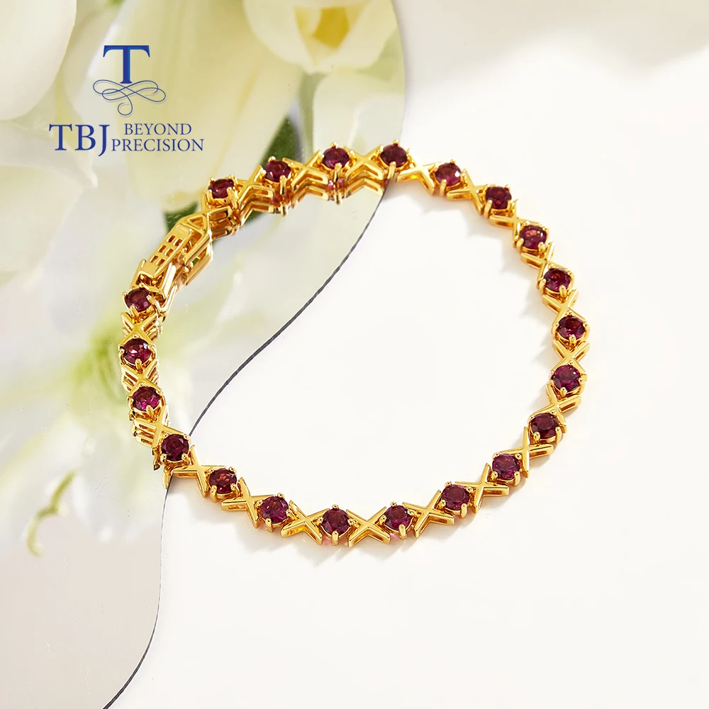 2026, TBJ natural Rhodolite garnet bracelet 925 sterling silver yellow elegant anniversary engagement gift for women