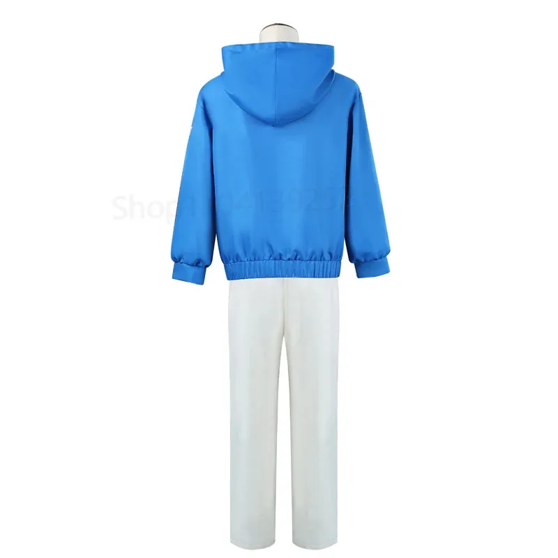 Sakamoto Days Cosplay Shin Asakura Costume Wigs Blue Hoodie White Pants Set Halloween Carnival Unisex Tracksuit Anime Clothes