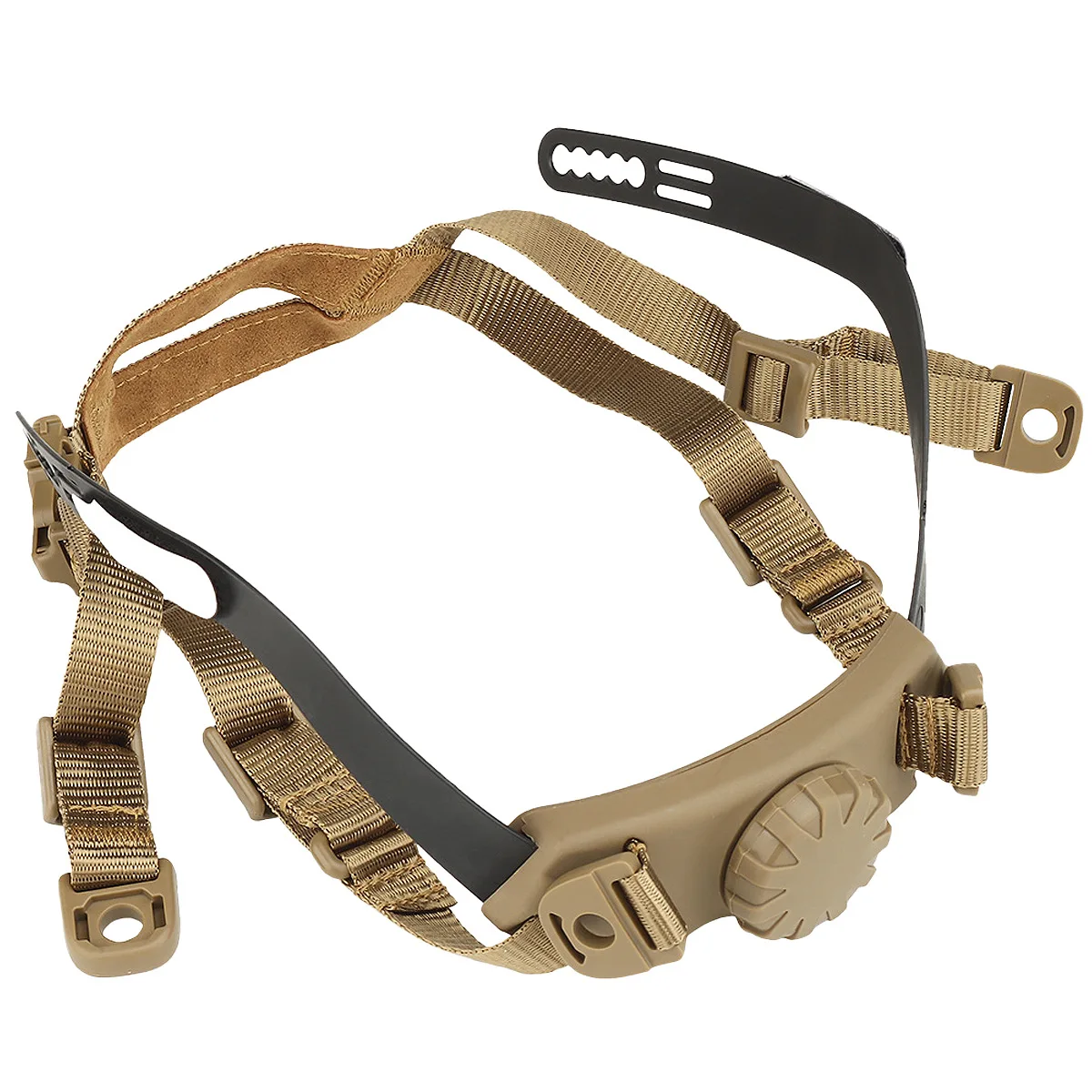 Tactical Helmet Suspension and Fixation System with Adjustable Components Featuring Locking Snap-on Knobs