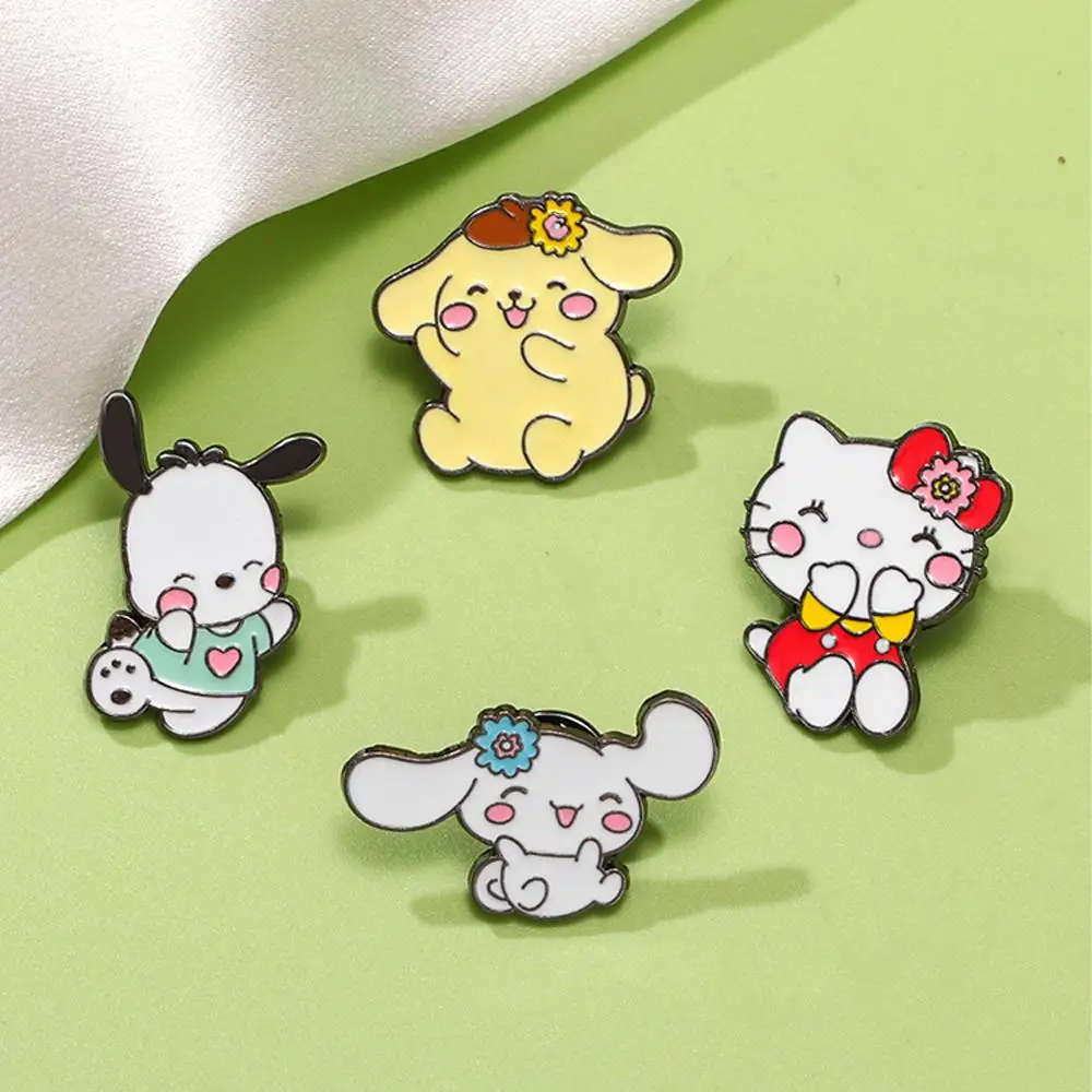 1 Buah Bros Kancing Hello Kitty Lucu Pochacco Cinnamoroll Enamel Kerah Pin Logam Anime Lencana Ransel Pakaian Hadiah Perhiasan