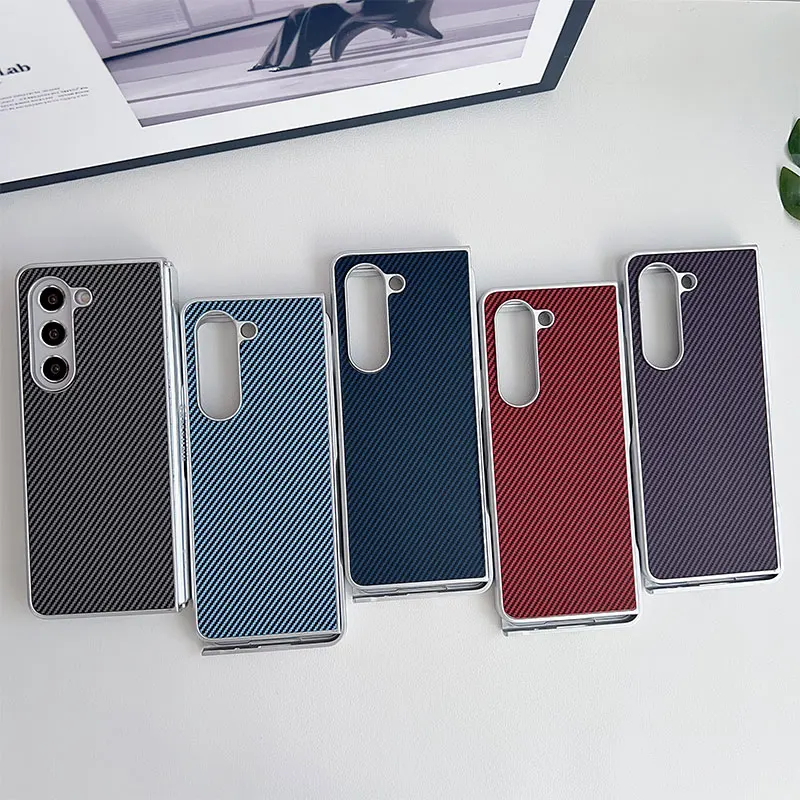 

Luxury Carbon Fiber Texture Lmitation Kevlar Pattern Phone Case For Samsung Galaxy Z Fold 6 5 4 3 Fold6 5G Back Protective Cover