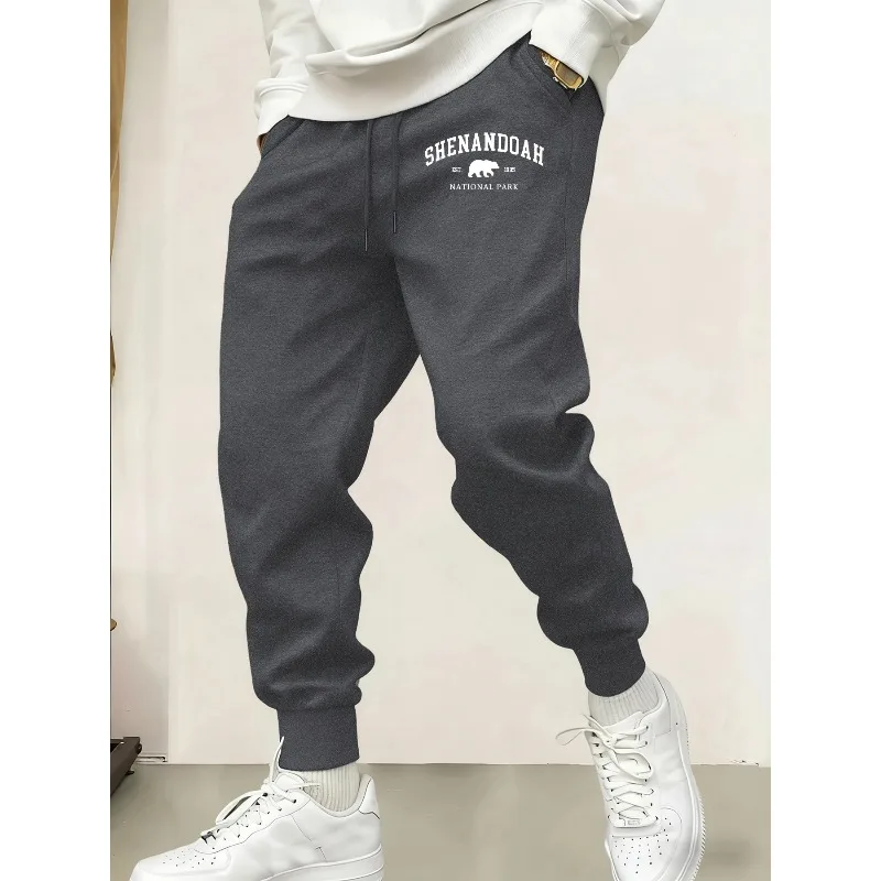 

2025 New National Park Bear Pattern Pants Fashion Jogging Pants Comfortable Sports Pants Drawstring Casual Pants