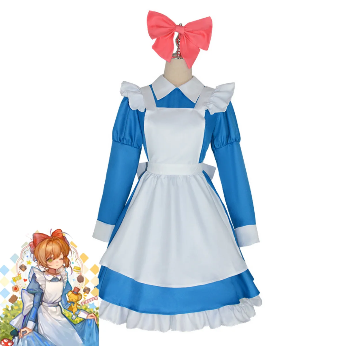 Anime Cardcaptor Sakura Card Captor Kinomoto Sakura Cosplay Costume Alice Blue Maid Dress Wig Woman Cute Kawaii Christmas Suit