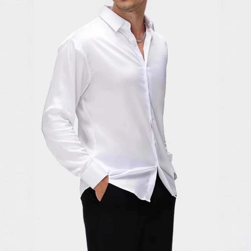 

Шелковая атласная рубашка с длинными рукавами на пуговицах для выпускного вечера, свадебная рубашка, мужская одежда