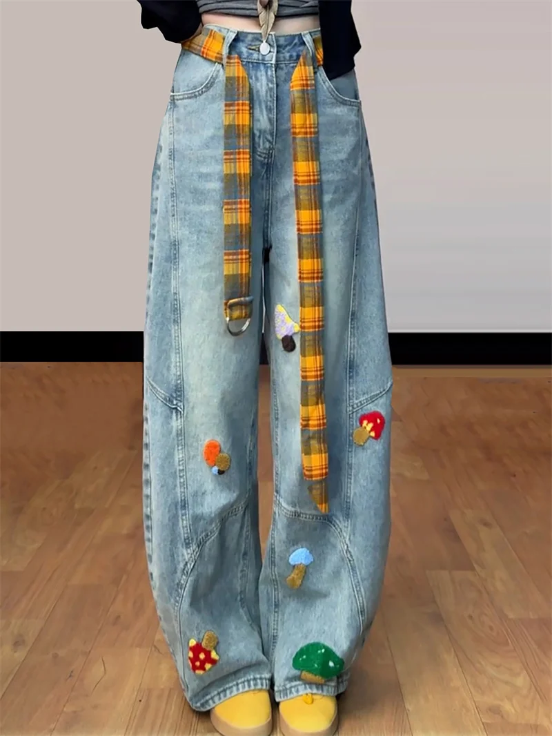 

Slim Fit High Waist Denim Jeans Men's Autumn Towel Embroidery Vibe Pants American High Street Style Straight Leg Jeans