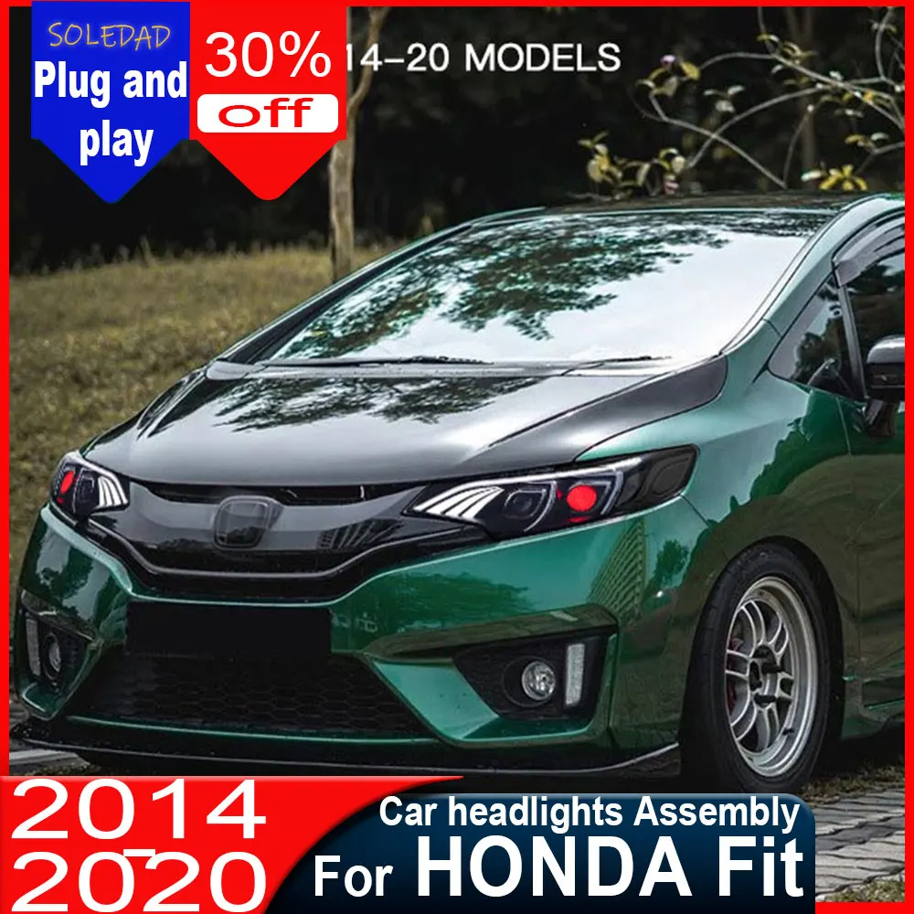 

Head Lamp for Honda Jazz Fit LED Headlight 2014-2019 Headlights Fit DRL Turn Signal High Beam Angel Eye Projector Lens