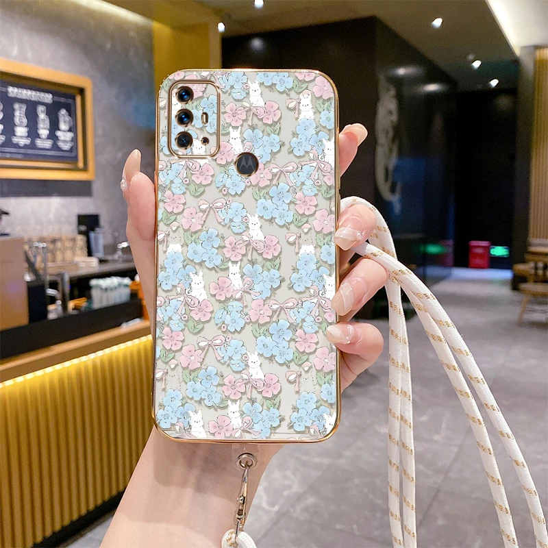 G 30 G 20 Blue Flower Luxury Plating Phone Case For Motorola Moto G30 G54 G84 G23 G72 G42 G9Plus G53 G31 G22 G8Play G20 Cover image 5