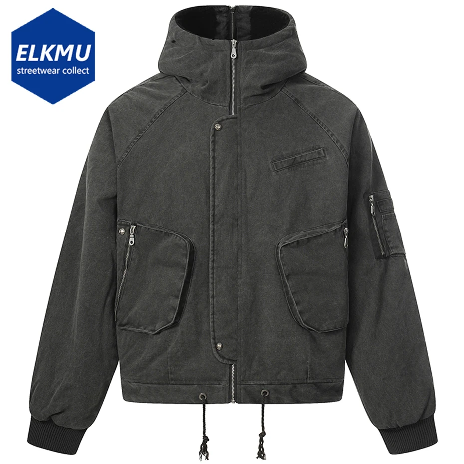 

Men Winter Jackets Vintage Thicken Warm Parkas Coat Streetwear Harajuku Loose Padded Hooded Jackets