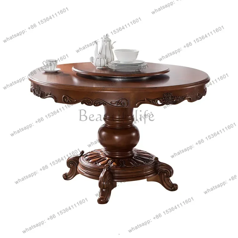 Factory Direct All Solid Wood Dining Table Set With Leather Chairs Rotating Top For Small Apartment Villa High End Restaurant Sp
