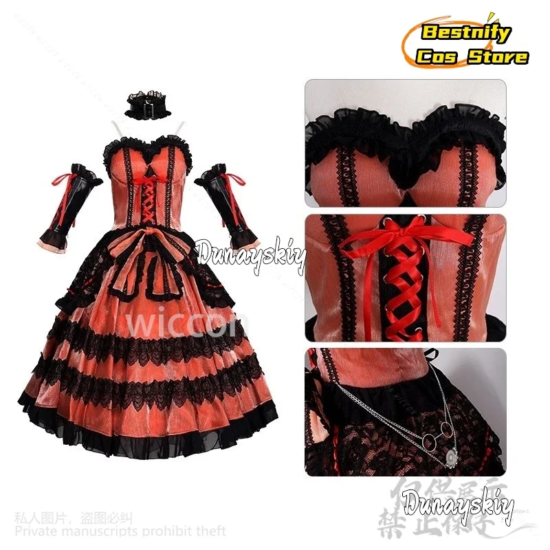 تأثيري أنيمي تاريخ لايف تأثيري توكيساكي كورومي القوطية الأحمر الأسود المخملية كعكة فستان لوليتا شعر مستعار جيراي كي الفتيات كوس هالوين SUI