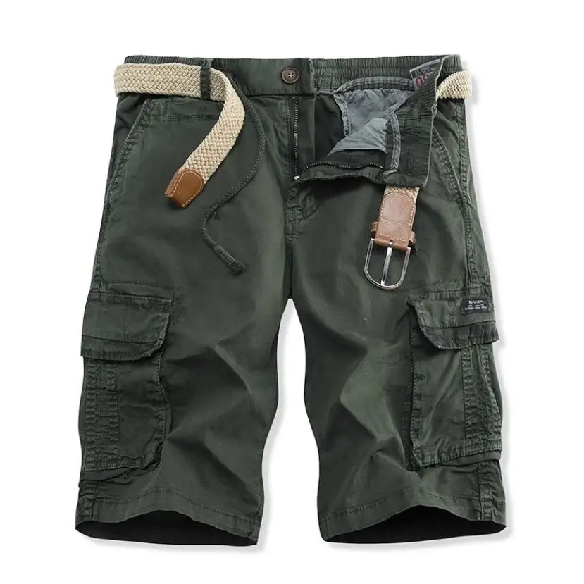 Men Cargo Shorts Multi Pocket Pants Summer Male Cotton Casual Tool Shorts High Quality Man Military Loose Cargo Pants No Belts