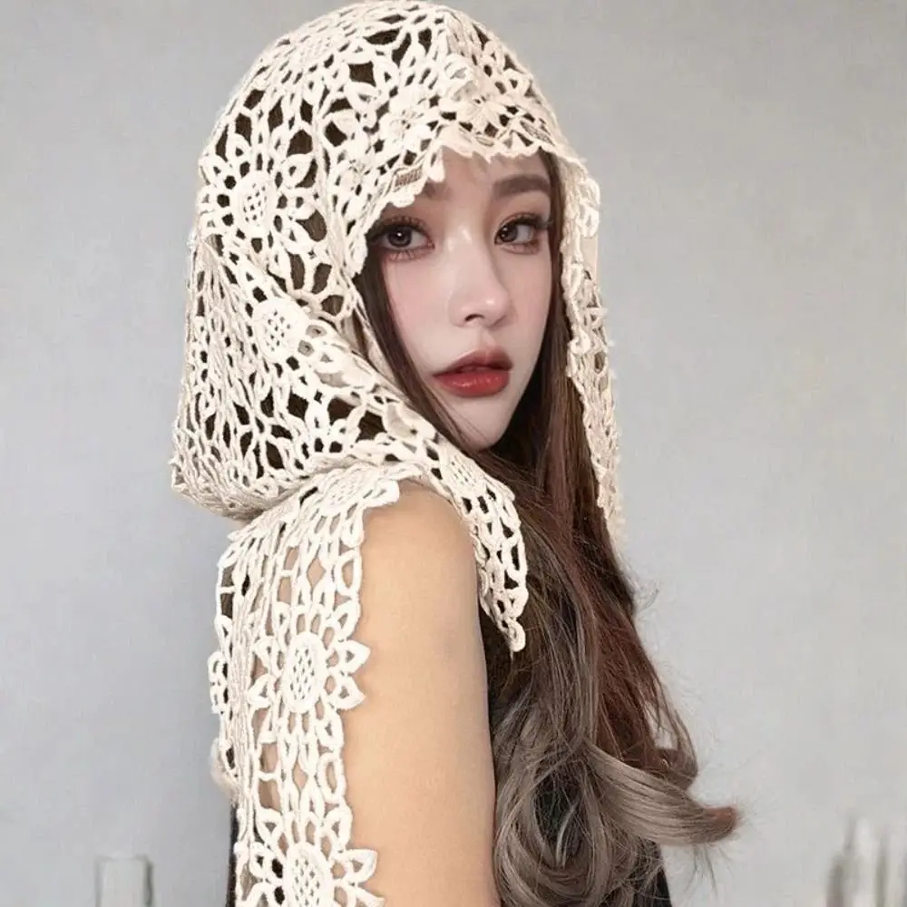 Boho Flower Hollow Out Crochet Hat Handmade Breathable Knitted Beanie Cap Concave Strap Thin Tie Pullover Hat
