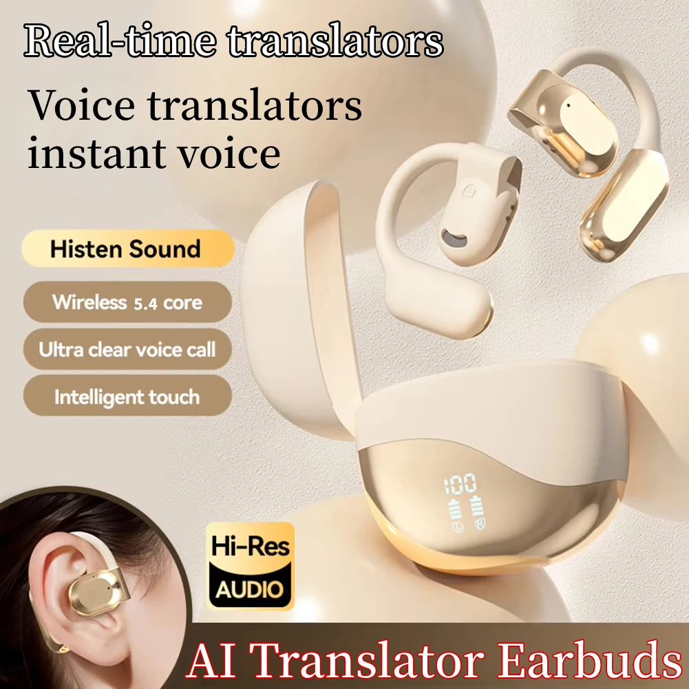 AI Real TimeTranslation Earbuds Bluetooth 5.4 Hanging Ear instant voice language translator 144 Languages interpret headphones