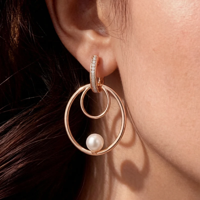 SYOUJYO Pearl Round Natural Zircon Micro Wax Setting Earrings For Women 585 Rose Gold Color Luxury Ethnic Daily Fine Jewelry