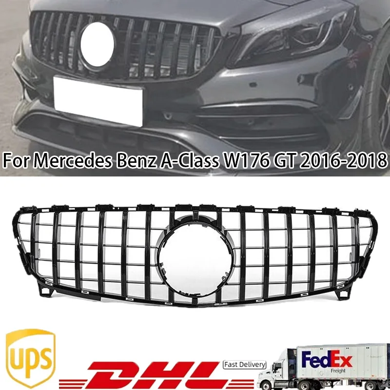 Glänzend schwarzer Frontgrill Stoßstangengrill-Abdeckung für Mercedes Benz A-Klasse W176 A250 A200 A45 AMG Schrägheck Facelift 2016 2017 2018 Auto-Abdeckungsgitter