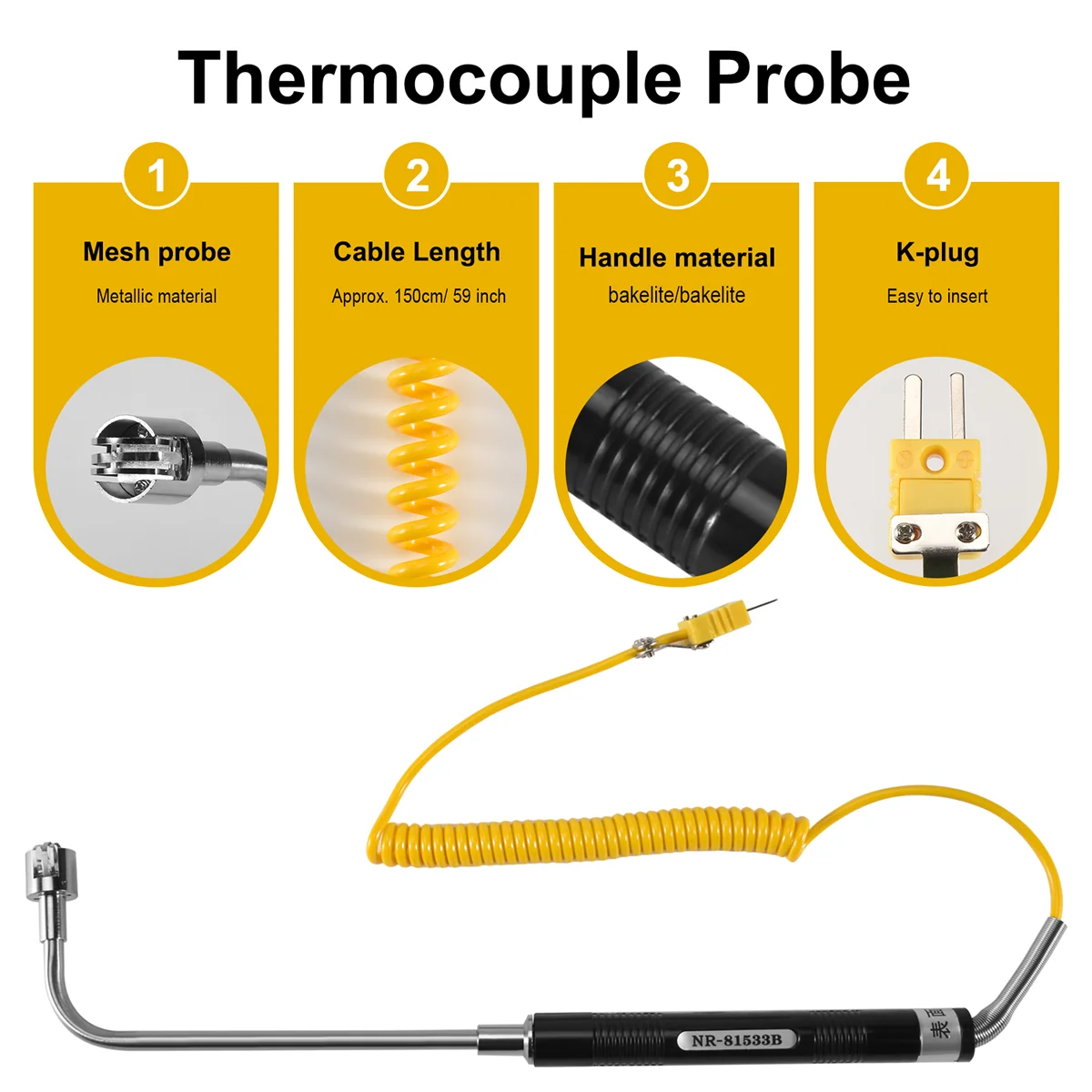 Sensor tipe NR-81533B K permukaan sudut kanan pemeriksa suhu suhu tinggi Thermocouple -50 sampai 500 ℃