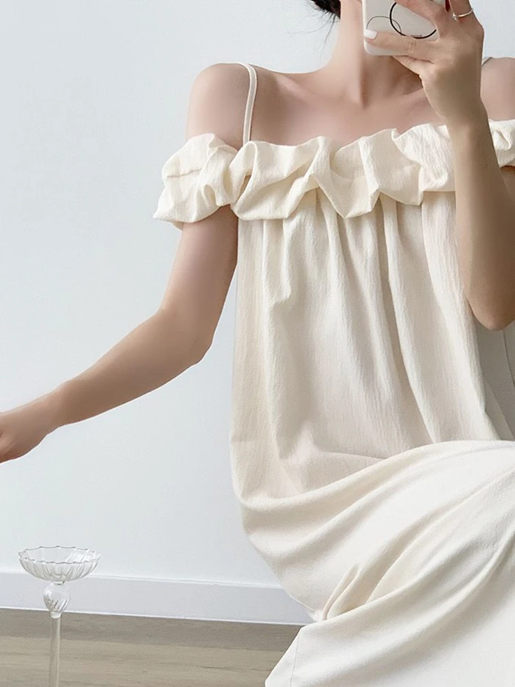 Robe française élégante à col Slash, Y2K, Vintage, bretelles Spaghetti, ample, esthétique, plage, vacances, ligne A, été