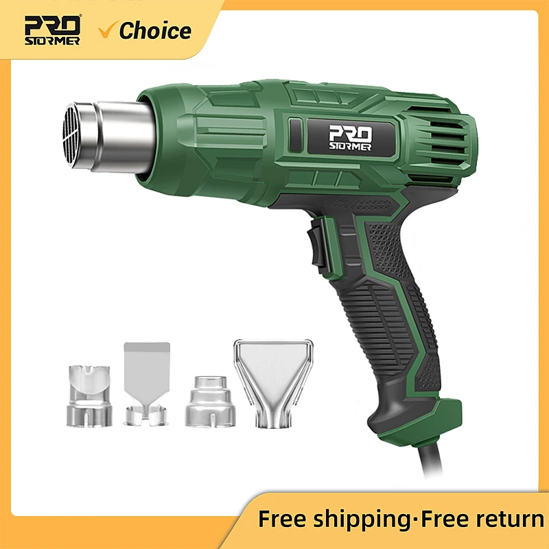 2000W Industrial Heat Gun 230V Adjustable Temperature 60℃-600℃ with 4 Nozzles Dual Speed Hot Air Gun for Welding Shrink Wrapping
