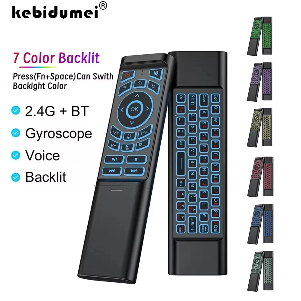 Air Mouse Remote Control Gyroscope 7 Color Backlit Dual Mode BT5.2 2.4G Wireless Keyboard Mouse For PC Android Smart TV Box