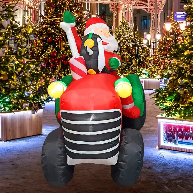 1.5M/5FT Christmas Inflatable Toys Decoration Santa Claus Drive Tractor Build-in LED Lights Xmas Festival Party Inflatable Model