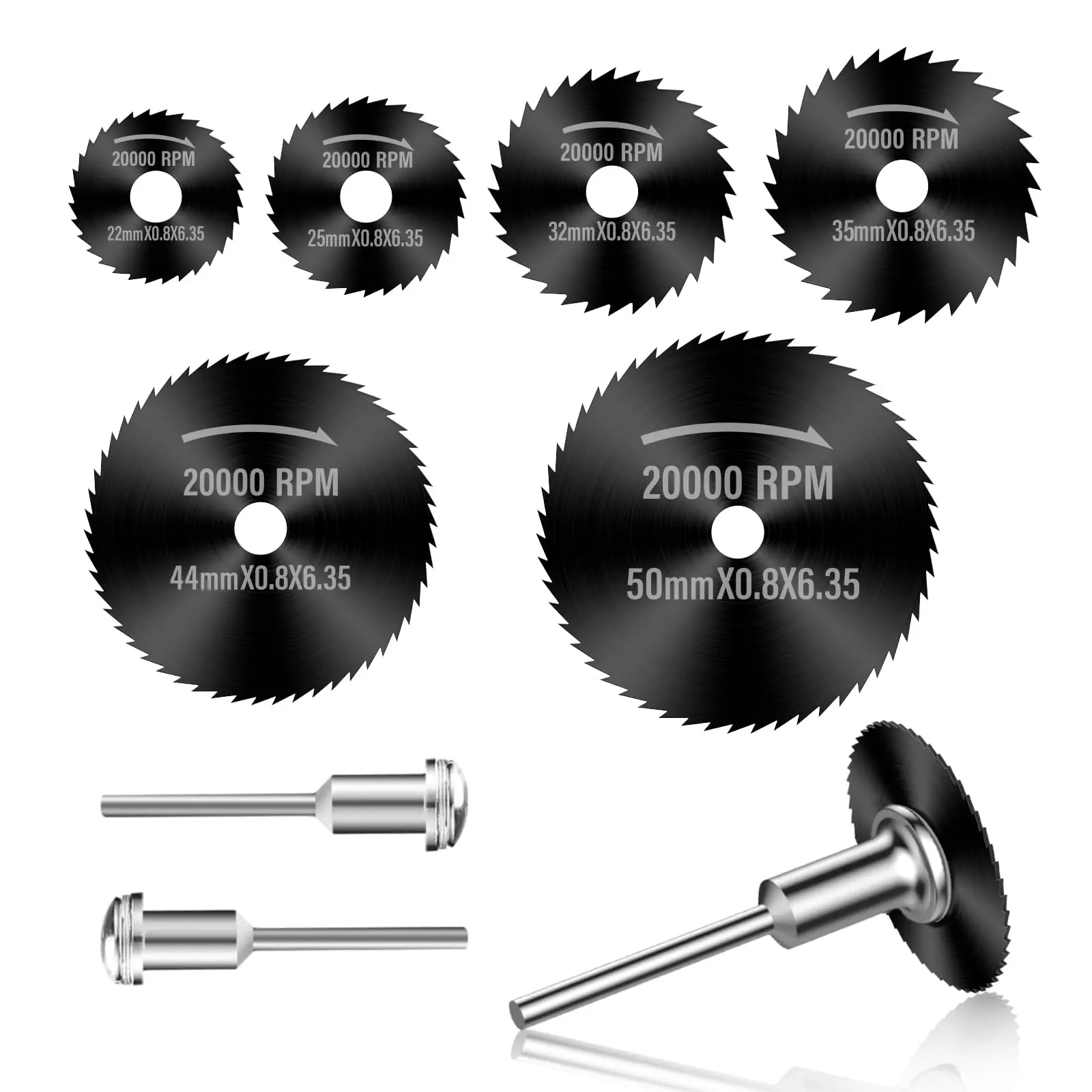 6PCS Black Manganese Steel Saw Blade Set, 22-50mm Cutting Discs with 1/8