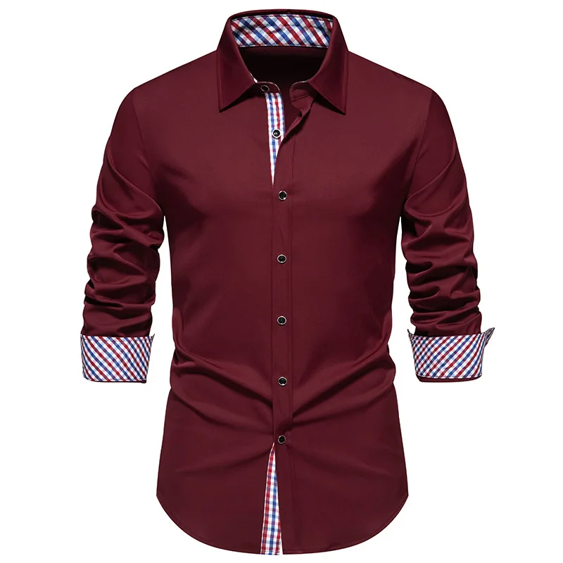 

Plaid Patchwork Long Sleeve Dress Shirt For Men Formal Business Workplace Office Shirt Male Luxury Wedding Prom Banquet Chemise