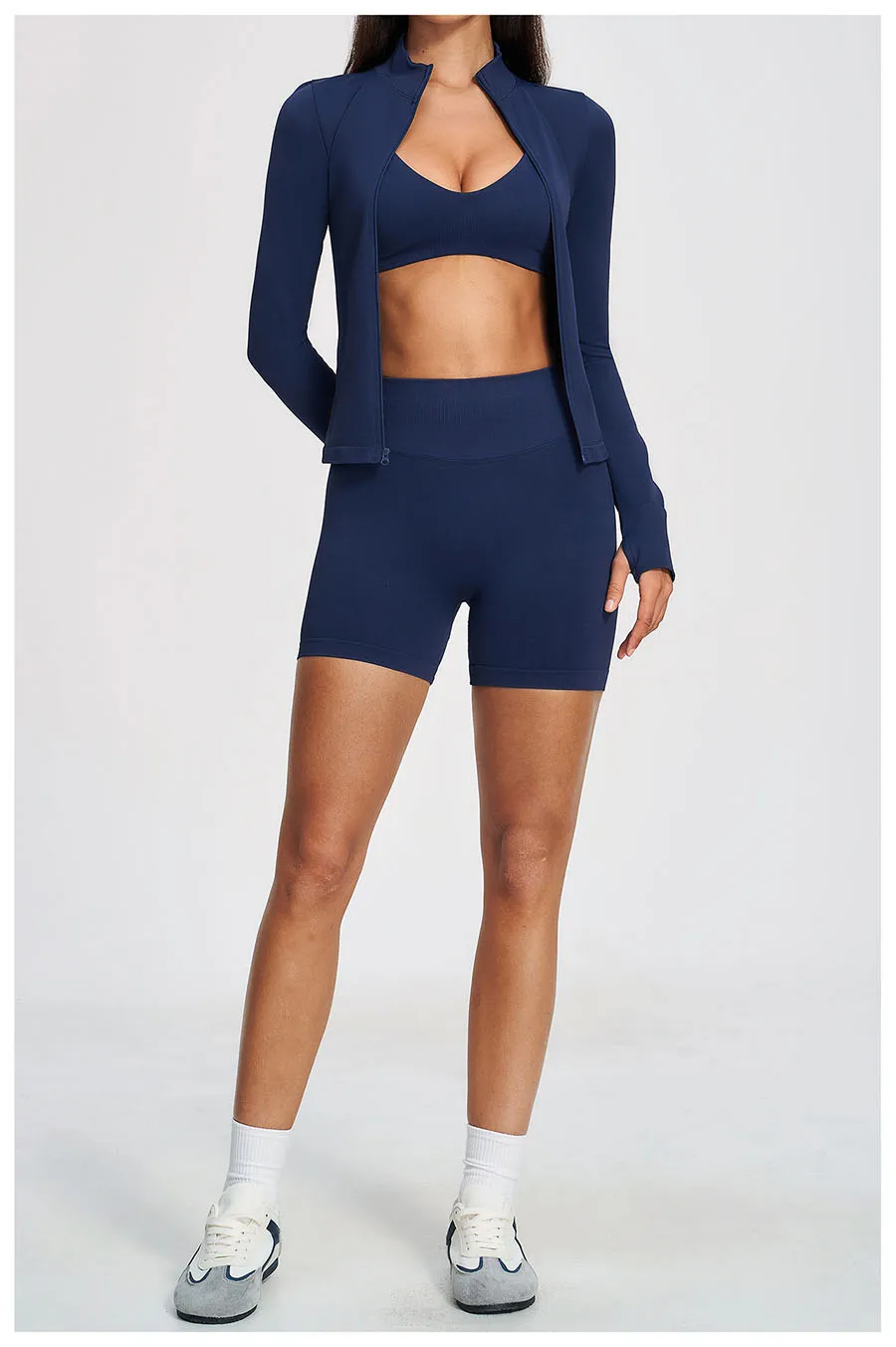 Nahtloses Yoga-Set 3-teilig, Sportbekleidung für Damen, Langarm-Trainingsanzug, Fitness-Set, Sport-BH, Leggings, Sportanzug – Detail 17