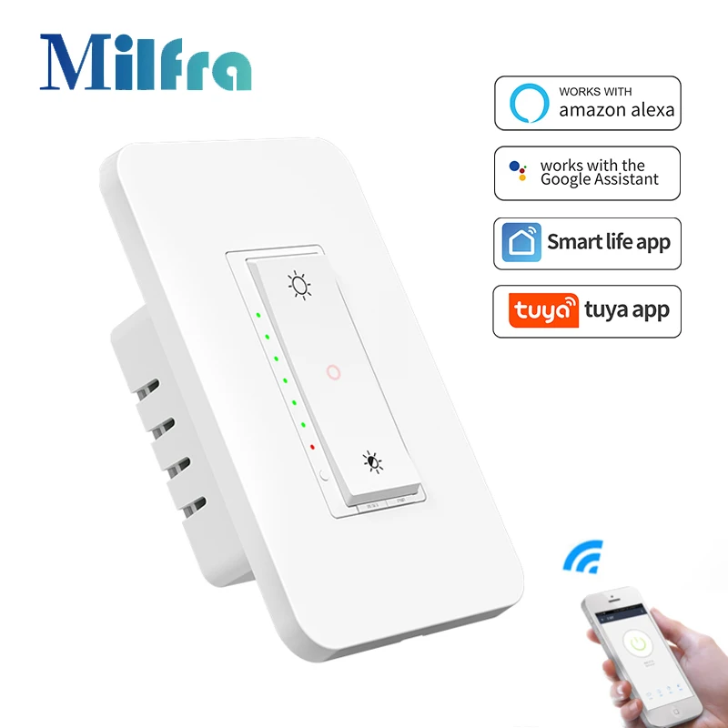 

Milfra Tuya WiFi Dimmer Light Switch 3 Way One-key Smart Dimmable Switches Voice Remote Control Works with Alexa Google Home