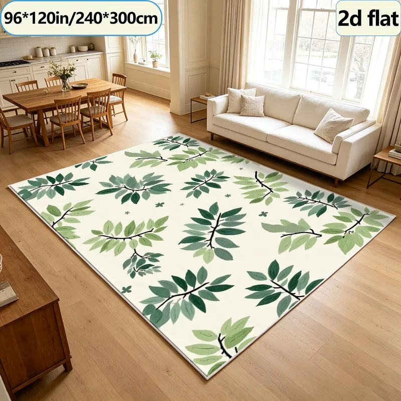 Fresh Green Leaf Botanical Print Carpet Flooring Square Area Rug Non-Slip Washable Floor Carpet for Bedroom Kitchen Home Decor