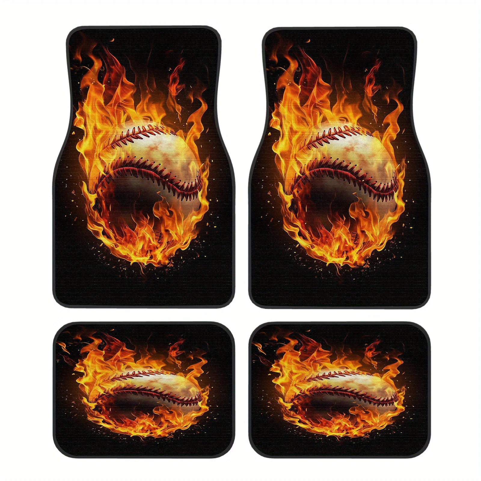 2D, 4pcs Set - Cool Baseball Pattern Car Mats - Easy To Clean, Simple Installation - Suitable For Sedan & SUV Front/Back Seats,