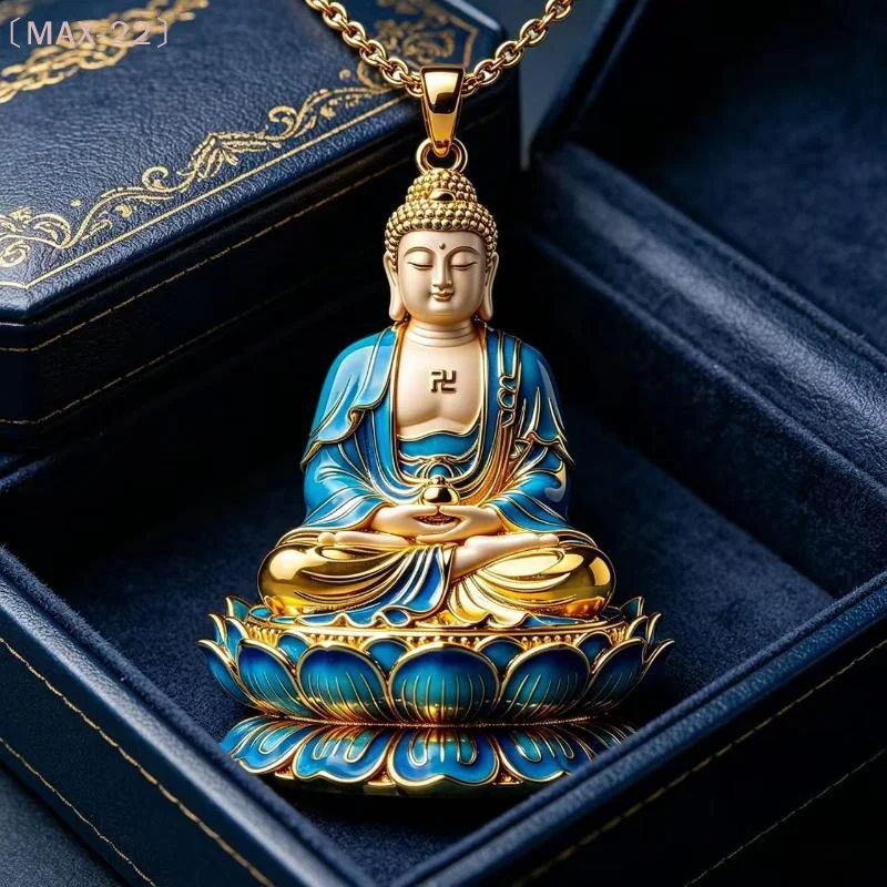 〔MAX-22〕Statue Pendant Necklace Imitation Jade Lotus Seated Necklace Exquisite Pendant