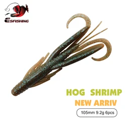 ESFISHING New Soft Lure Hog Shrimp 105mm 6pcs Silicone Artificial Fishing Baits for Bass perch pike with Salts Tackle