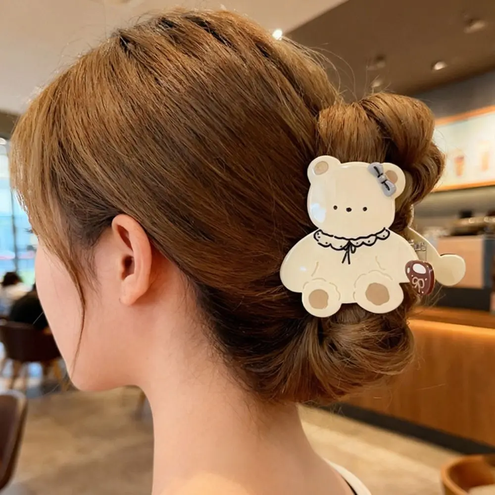 

Trendy Kawaii Cartoon Bear Shark Clip Sweet Brown Acetic Acid Hair Claw Hair Accessories Bow Hair Clip Daily