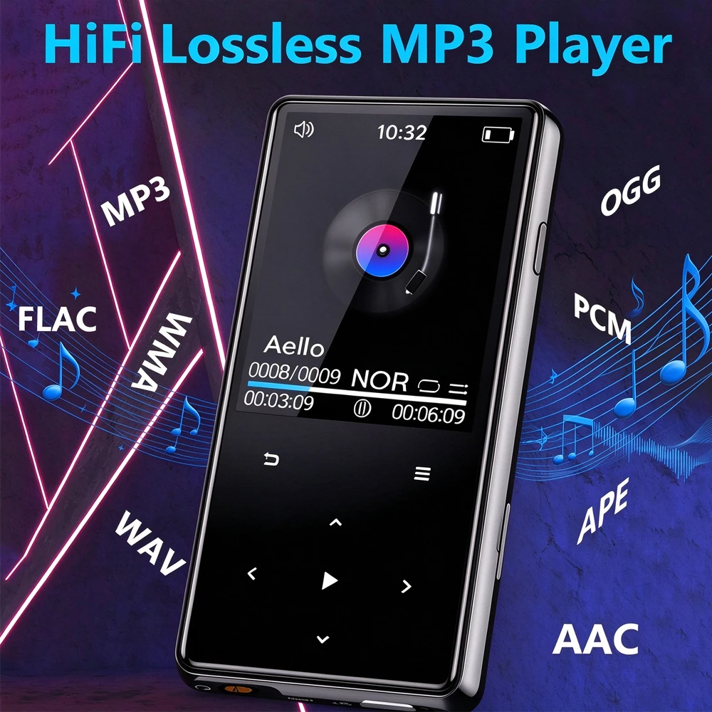 KEBIDU Portable MP3 Player Metal Shell Bluetooth Walkman 1.8inch Screen Touch Button HiFi Lossless Music Player Support FM TF