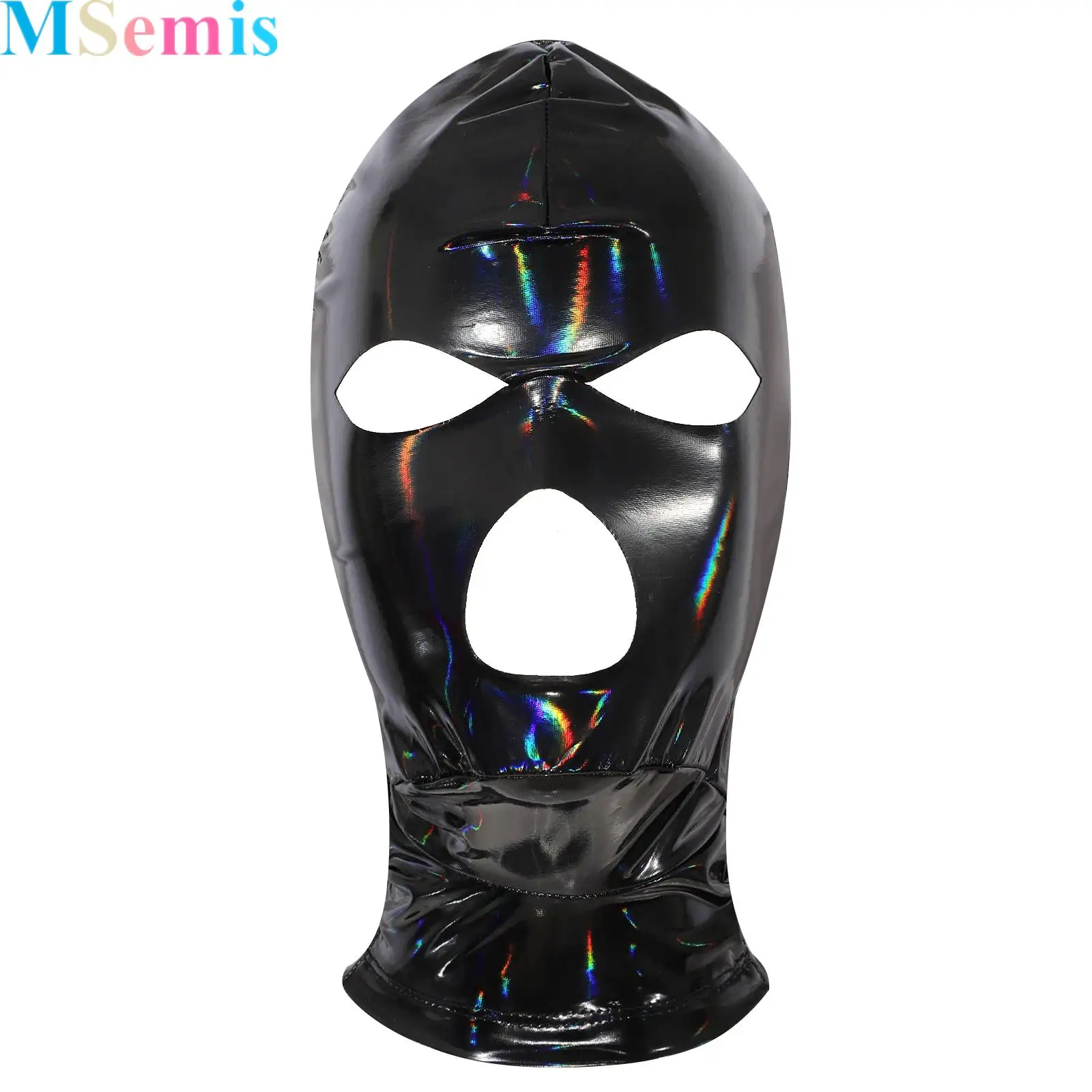

Adult Nightclub Latex Masks Full Cover 3-Hole Cutout Back Zipper Hood Fancy Gradient Balaclava Headgear for Carnivals